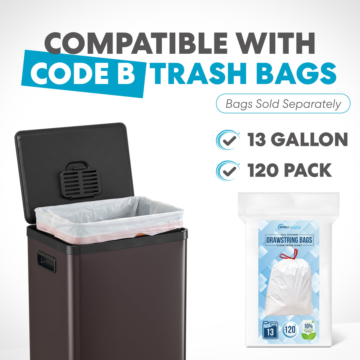 50 Liter / 13.2 Gallon Soft-Close, Smudge Resistant Trash Can with Foot Pedal and Built in Filter- Brown