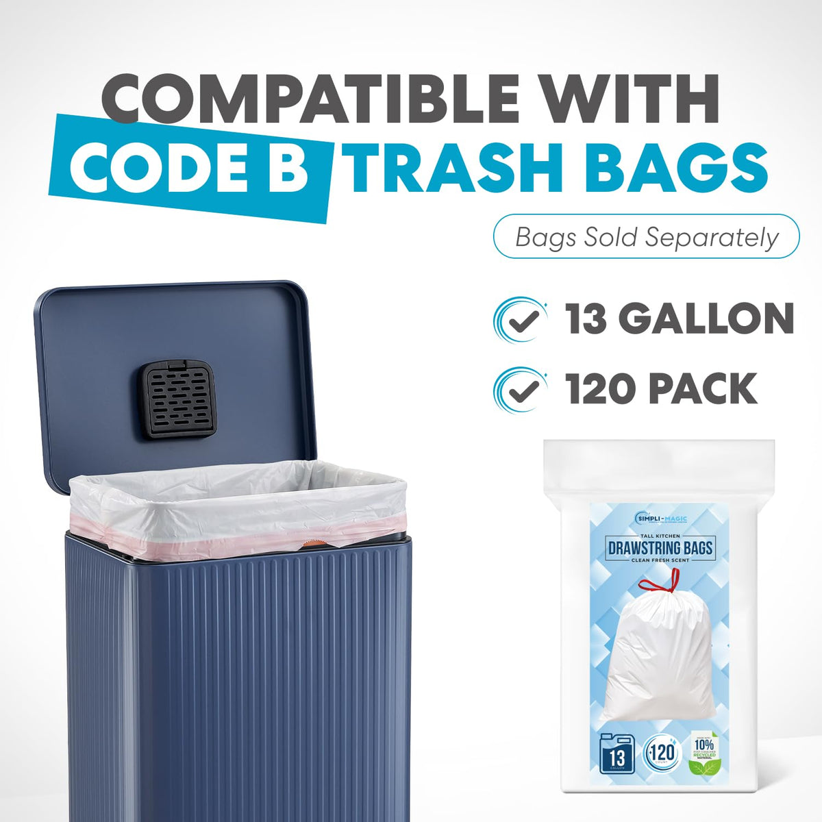 SIMPLI-MAGIC 13 Gallon/50 Liter Blue Trash Can Fluted Edge