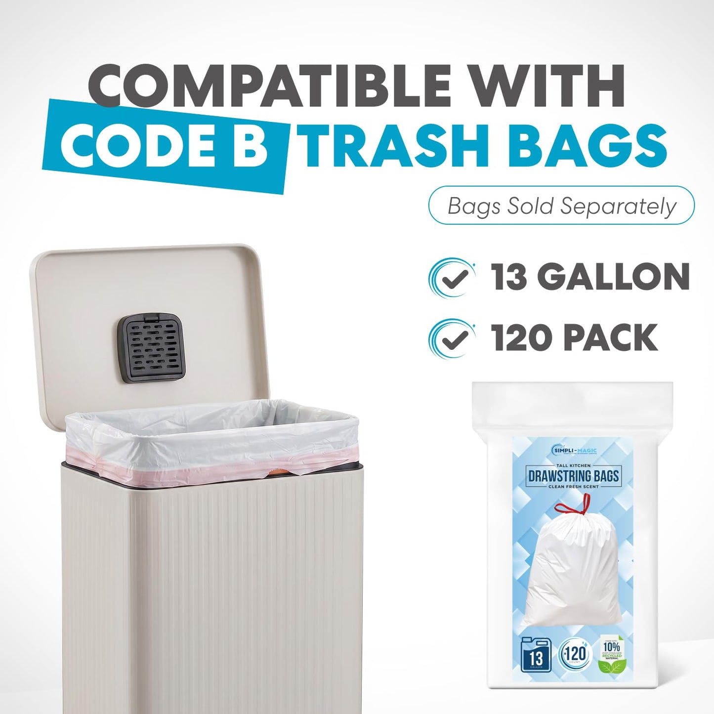 SIMPLI-MAGIC 13 Gallon/50 Liter Cream Trash Can Fluted Edge