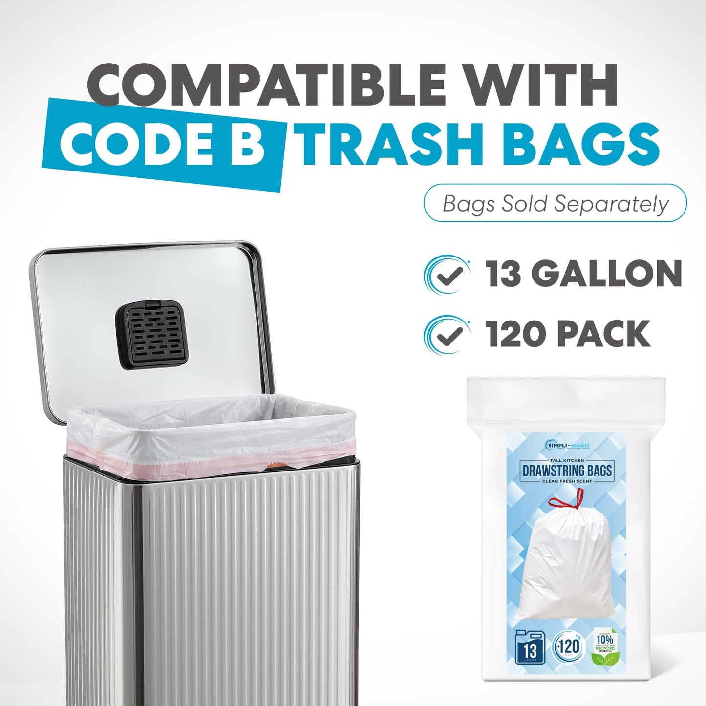 SIMPLI-MAGIC 13 Gallon/50 Liter Silver Trash Can Fluted Edge