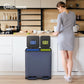 SIMPLI-MAGIC 70 Liter / 18.5 Gallon Dual Compartment Recycling Trash Can – Hands-Free Kitchen Step Bin with Soft-Close Lid, Odor Filter, Stainless Steel Foot Pedal, Black Finish (40L + 30L), Blue