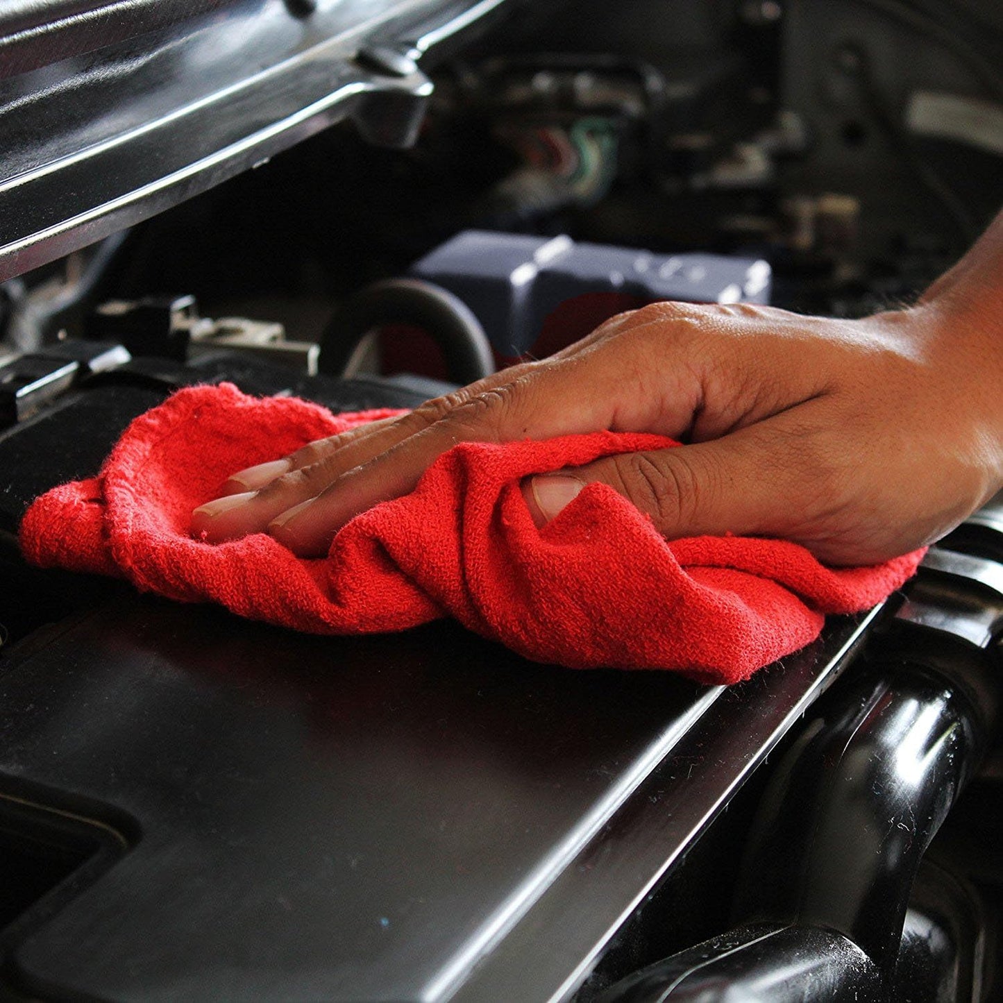 SIMPLI-MAGIC Cotton Shop Towels 14"x12" (90 Pack) – Reusable Cleaning Shop Rags for Automobiles, Industries, Garage and Homes (Red)