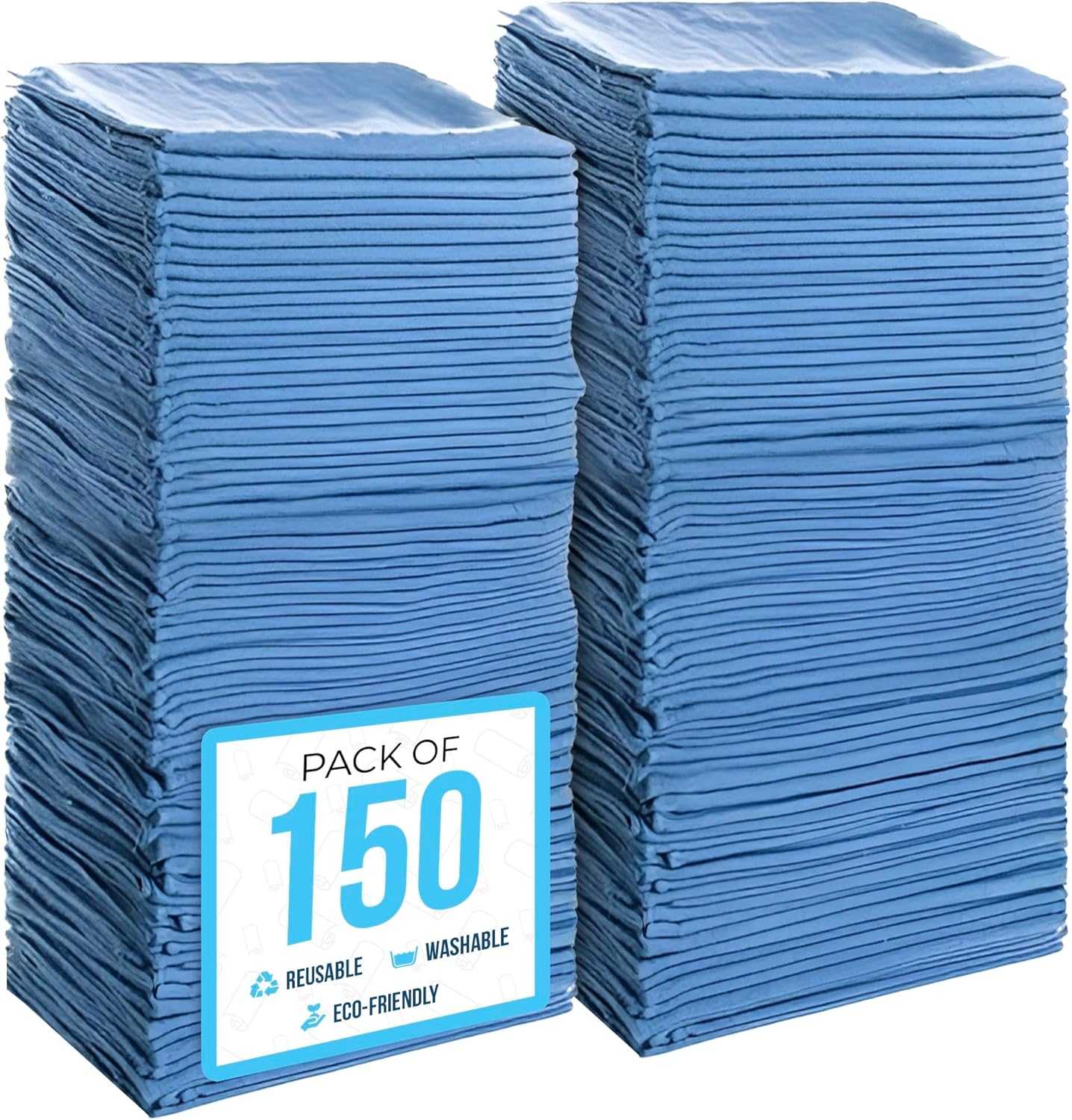 SIMPLI-MAGIC Cotton Shop Towels 14"x12" (150 Pack) – Reusable Cleaning Shop Rags for Automobiles, Industries, Garage and Homes (Blue)