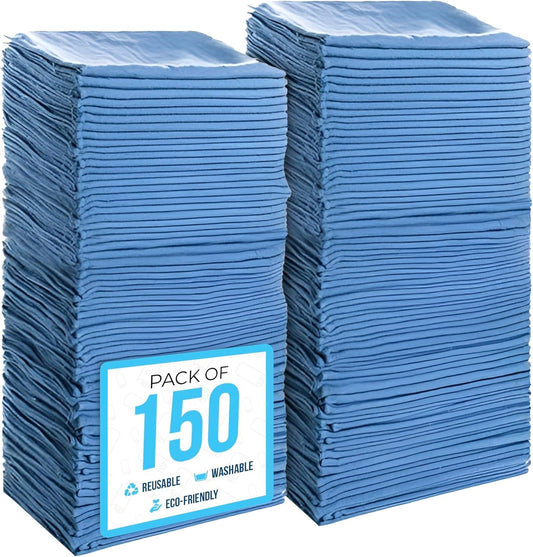 SIMPLI-MAGIC Cotton Shop Towels 14"x12" (150 Pack) – Reusable Cleaning Shop Rags for Automobiles, Industries, Garage and Homes (Blue)
