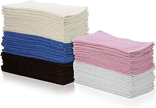 Simpli-Magic Cotton Wash Cloths 12"x12" (50 Pack) – Highly Absorbent Soft Towels – Commercial Terry Washcloth for Face, Hand, Bath, Kitchen, Gym & Hotel (Multicolor)