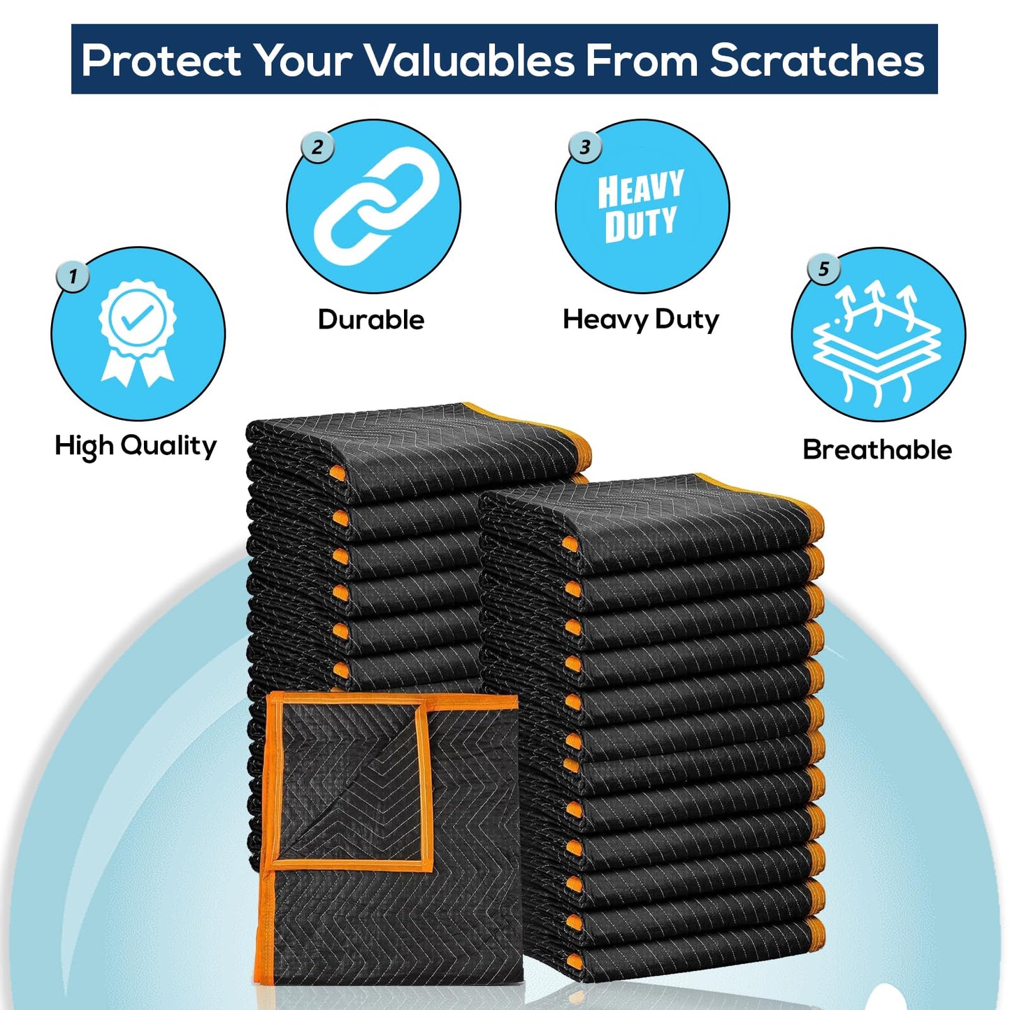 Simpli-Magic Heavy Duty Padded Moving Blankets 72" x 40" – 24 Pack – Packing Blankets, Furniture Covers for Moving