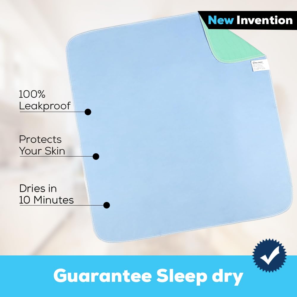 Simpli-Magic Washable Underpads, 34"x36" (Pack of 6) - Heavy Absorbency Reusable Bedwetting Incontinence Pads for Kids,Adults,Elderly,and Pets - Waterproof Protective Pad for Bed,Couch,Sofa,Floor