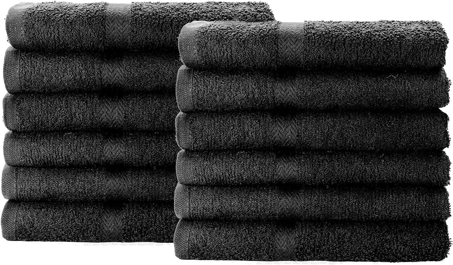 SIMPLI-MAGIC Cotton Hand Towels 16"x27" (12 Pack) – Soft Towels for Bathroom, Kitchen, Salon & Gym (Black)