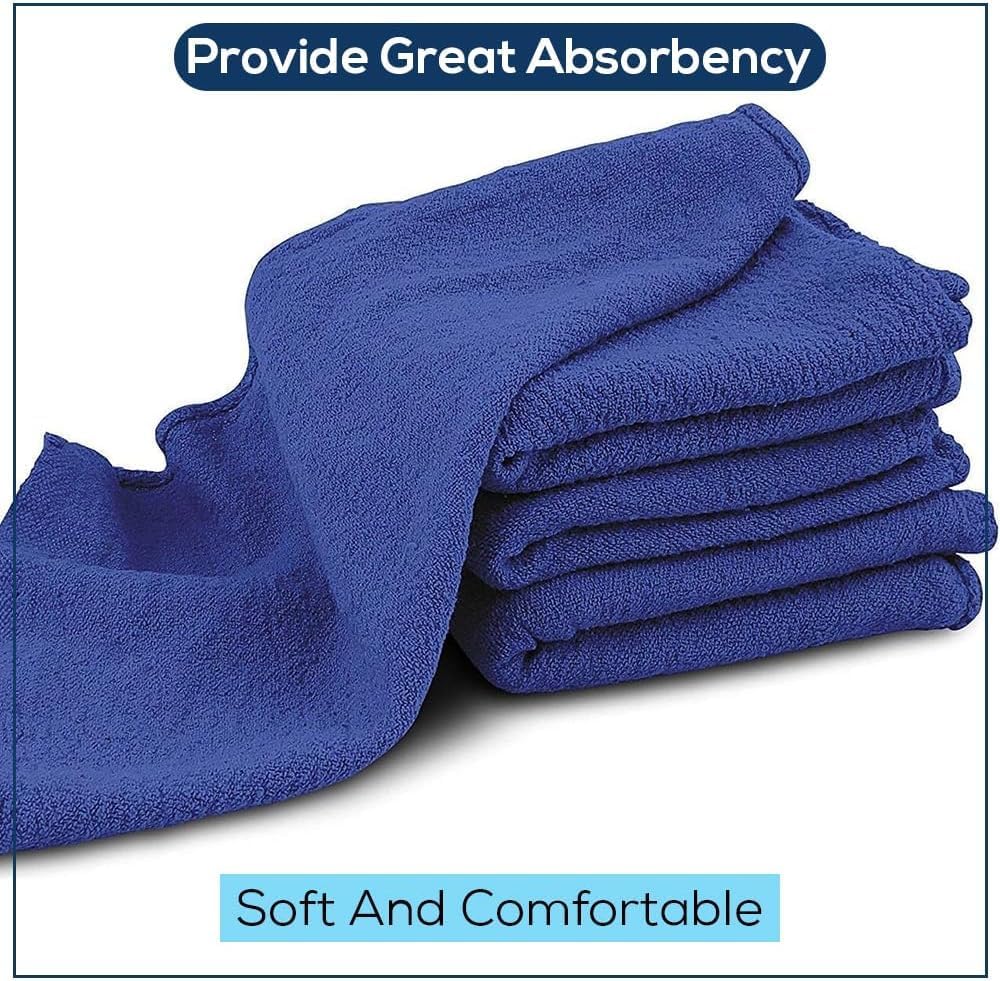 SIMPLI-MAGIC Premium Cotton Shop Towels 14"x12" (100 Pack) – Reusable Cleaning Shop Rags for Automobiles, Industries, Garage and Homes (Blue)
