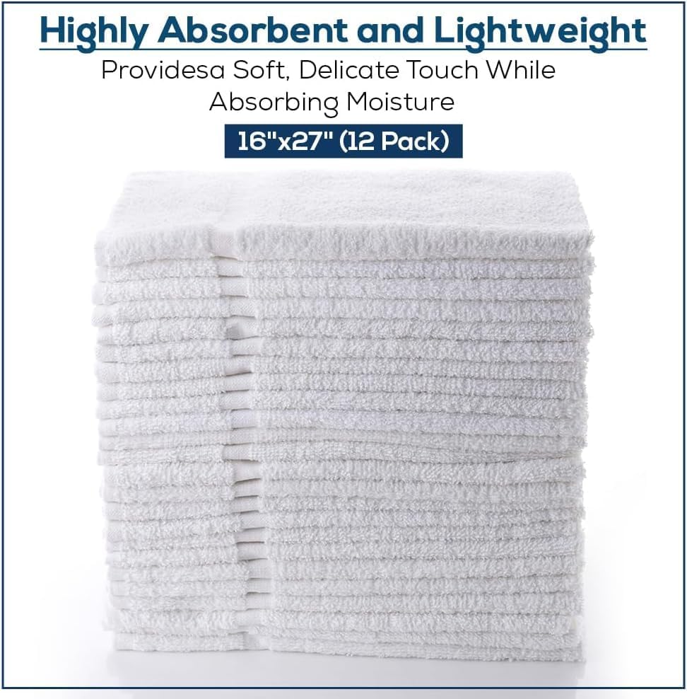 SIMPLI-MAGIC Cotton Hand Towels 16"x27" (12 Pack) – Soft Towels for Bathroom, Kitchen, Salon & Gym (White)