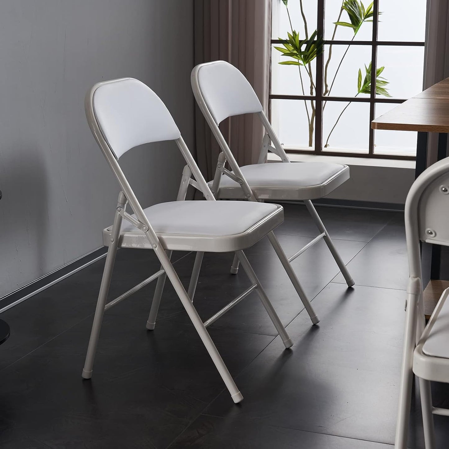 Simpli-Magic 6 Pack White Padded Folding Chairs with Cushion – Durable Metal Foldable Chairs for for Indoor Outdoor Weddings, Parties, Backyard & Office Events