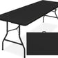 SIMPLI-MAGIC 8ft Portable Plastic Folding Table – Indoor & Outdoor Heavy-Duty Foldable Utility Table w/Handle for Party & Camping (Black)