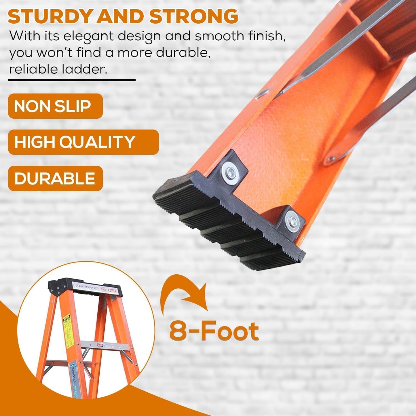 8-Foot Fiberglass Step Ladder, 250 LBS Capacity – 2024 Upgraded, Anti-Slip Rubber Feet, Lightweight & Durable Ladder for Home, Garage & Construction