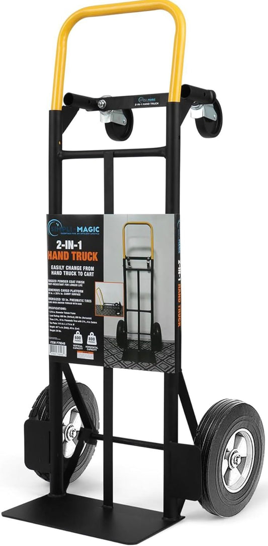 SIMPLI-MAGIC 2 in 1 Convertible Hand Truck and Dolly, 800LBS – Heavy-Duty Moving Dolly Cart with 10" Flat Free Rubber Wheels & Handle