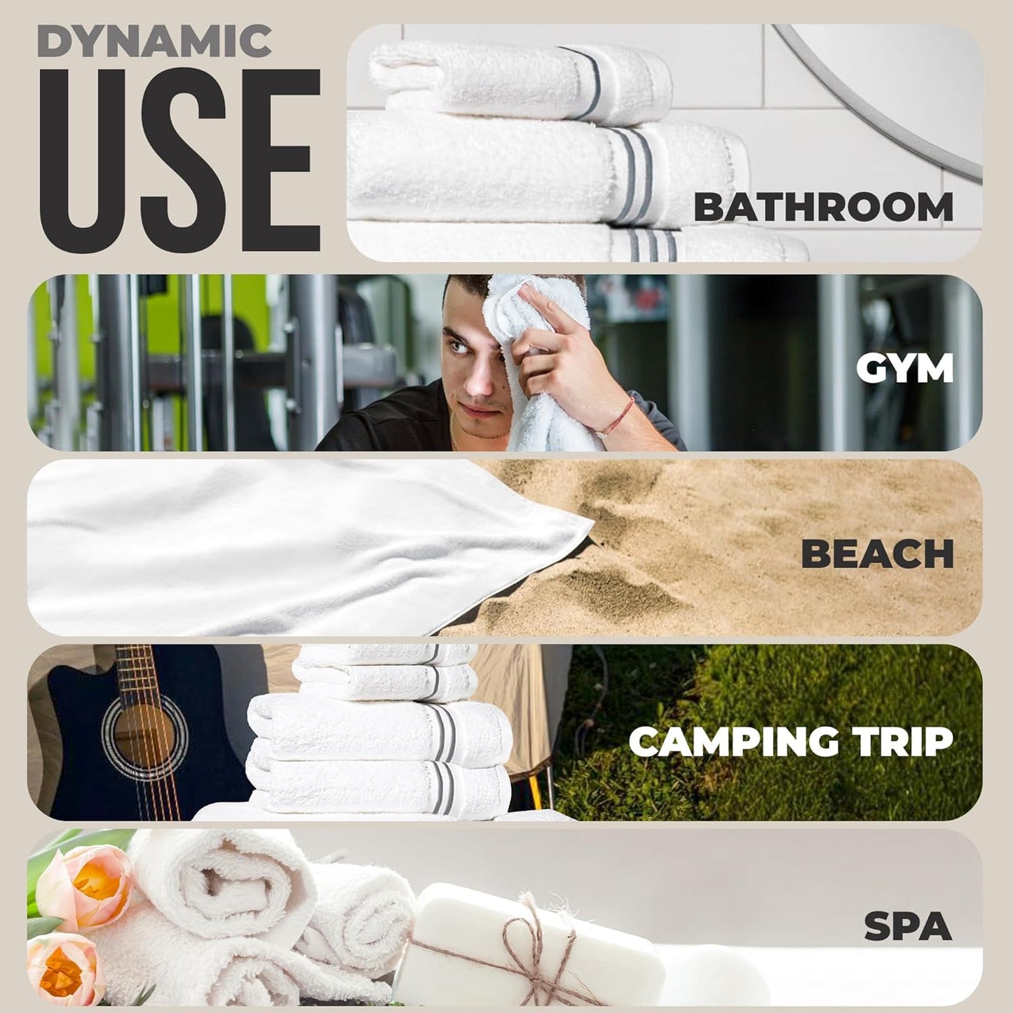 Simpli-Magic 8-Piece Premium Towel Set, 2 Bath Towels, 2 Hand Towels, and 4 Wash Cloths, 100% Ring Spun Cotton Highly Absorbent Towels for Bathroom, Gym, Hotel, and Spa