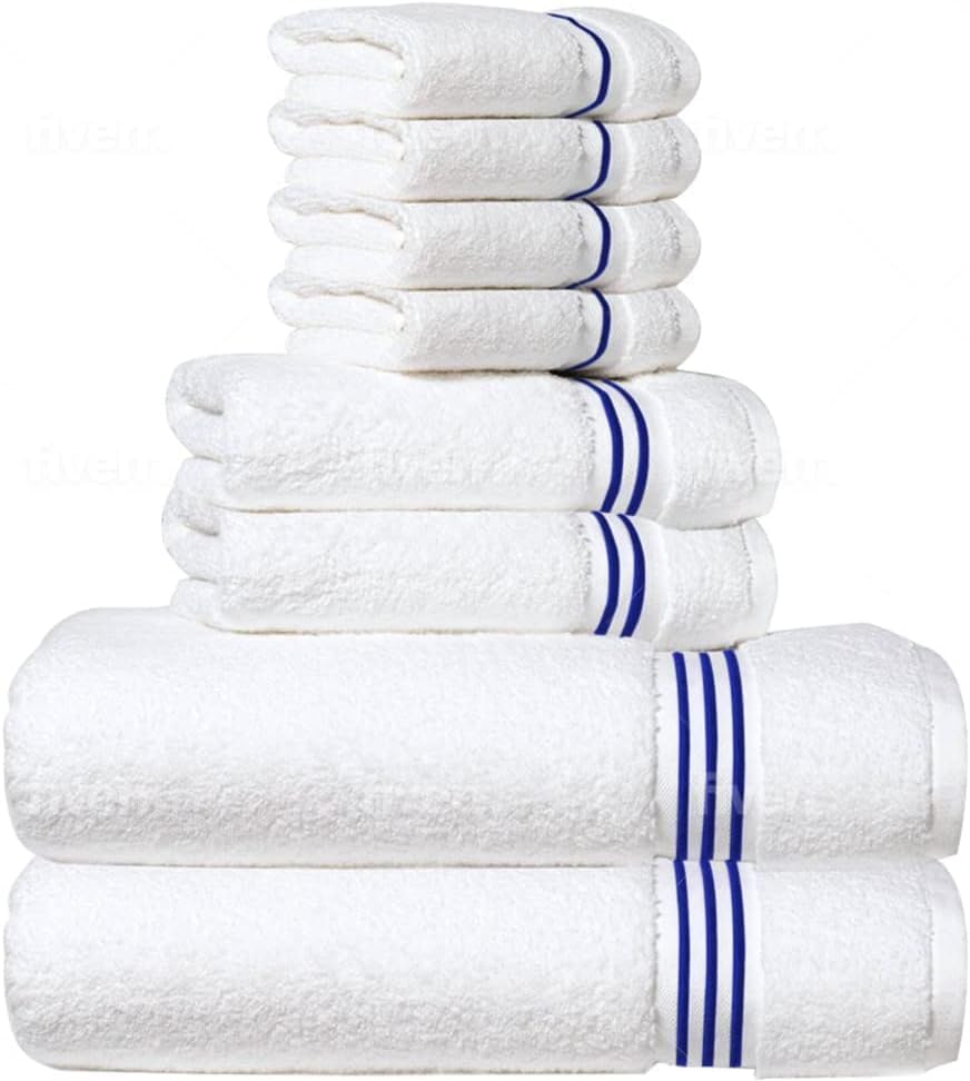 Simpli-Magic 8-Piece Premium Towel Set, 2 Bath Towels, 2 Hand Towels, and 4 Wash Cloths, 100% Ring Spun Cotton Highly Absorbent Towels for Bathroom, Gym, Hotel, and Spa