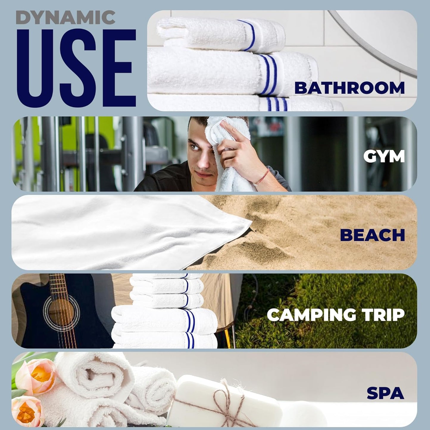 Simpli-Magic 8-Piece Premium Towel Set, 2 Bath Towels, 2 Hand Towels, and 4 Wash Cloths, 100% Ring Spun Cotton Highly Absorbent Towels for Bathroom, Gym, Hotel, and Spa
