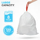 SIMPLI-MAGIC 8 Gallon Drawstring Trash Bags, 120 Pack – Tall Kitchen Garbage Bags, Custom Made with Premium Materials (White)