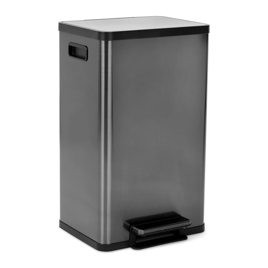 SIMPLI-MAGIC 50 Liter / 13.2 Gallon Soft-Close, Smudge Resistant Trash Can with Foot Pedal and Built in Filter- Stainless Steel, Black Gun Metal Finish