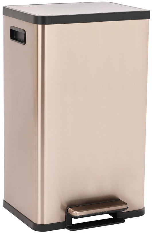 SIMPLI-MAGIC 50 Liter / 13.2 Gallon Soft-Close, Smudge Resistant Trash Can with Foot Pedal and Built in Filter- Stainless Steel, Rose Gold