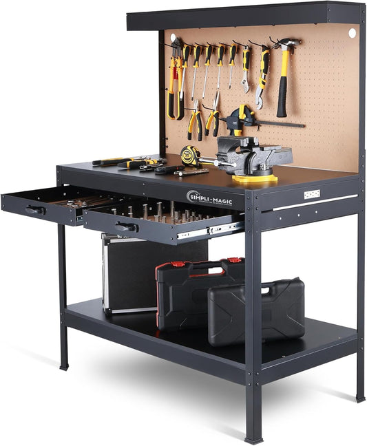 Simpli-Magic 48-Inch Workbench with Power Outlets and Light, Large Capacity 500LBS Evenly Distributed