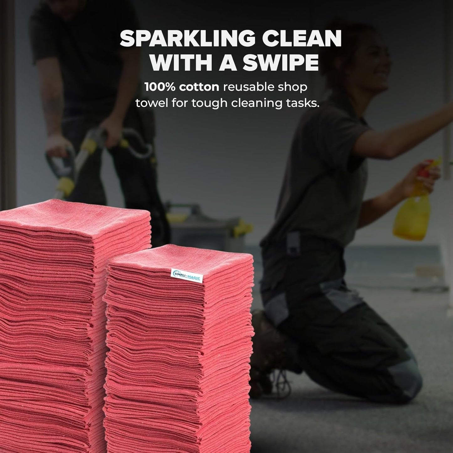SIMPLI-MAGIC Cotton Shop Towels 14"x12" (150 Pack) – Reusable Cleaning Shop Rags for Automobiles, Industries, Garage and Homes (Red)