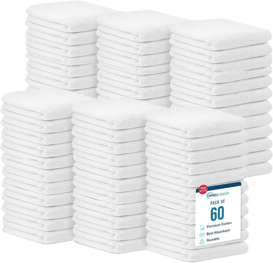 SIMPLI-MAGIC Cotton Terry Towels 14"x17" (60 Pack) – Highly Absorbent Soft Cleaning Rags – Commercial Terry Cloth for Kitchen, Bar, Restaurant (White)