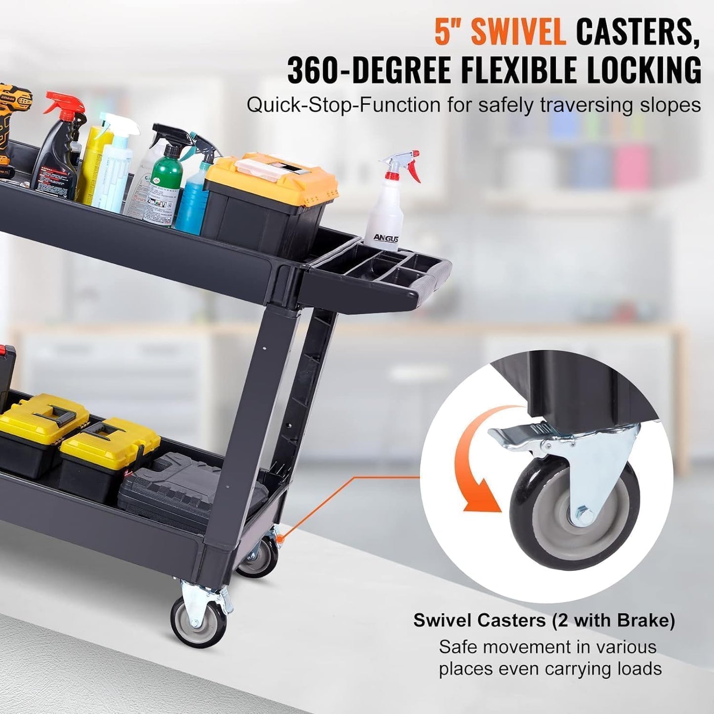 Simpli-Magic Rolling Utility Cart on Wheels, Heavy Duty Tool with Ergonomic Storage Handle and Deep Shelfs, Work Service for Garage, Warehouse, Workshop, 700-Pound Capacity 40 x 33 x 17-Inch