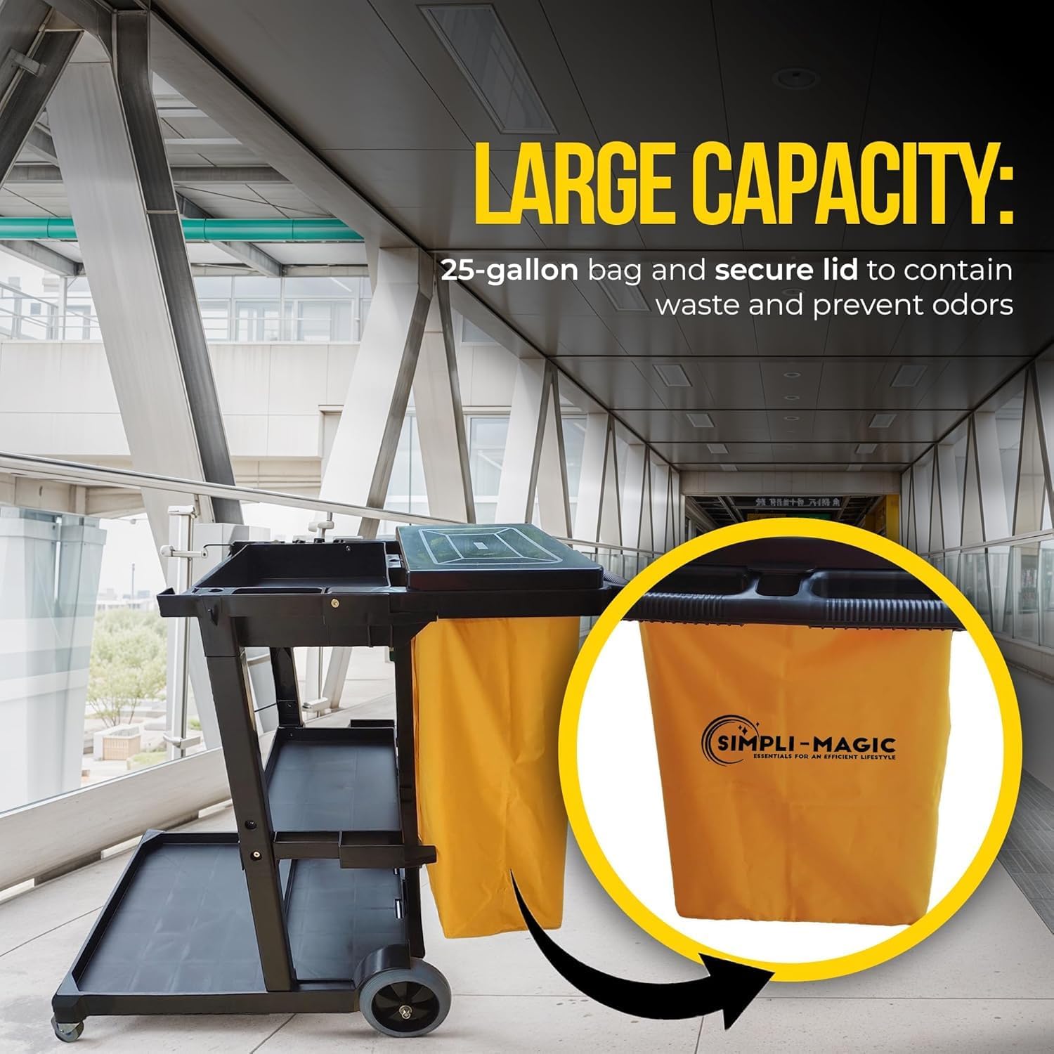 Simpli-Magic Premium Janitorial Utility Cart, Commercial, Yellow