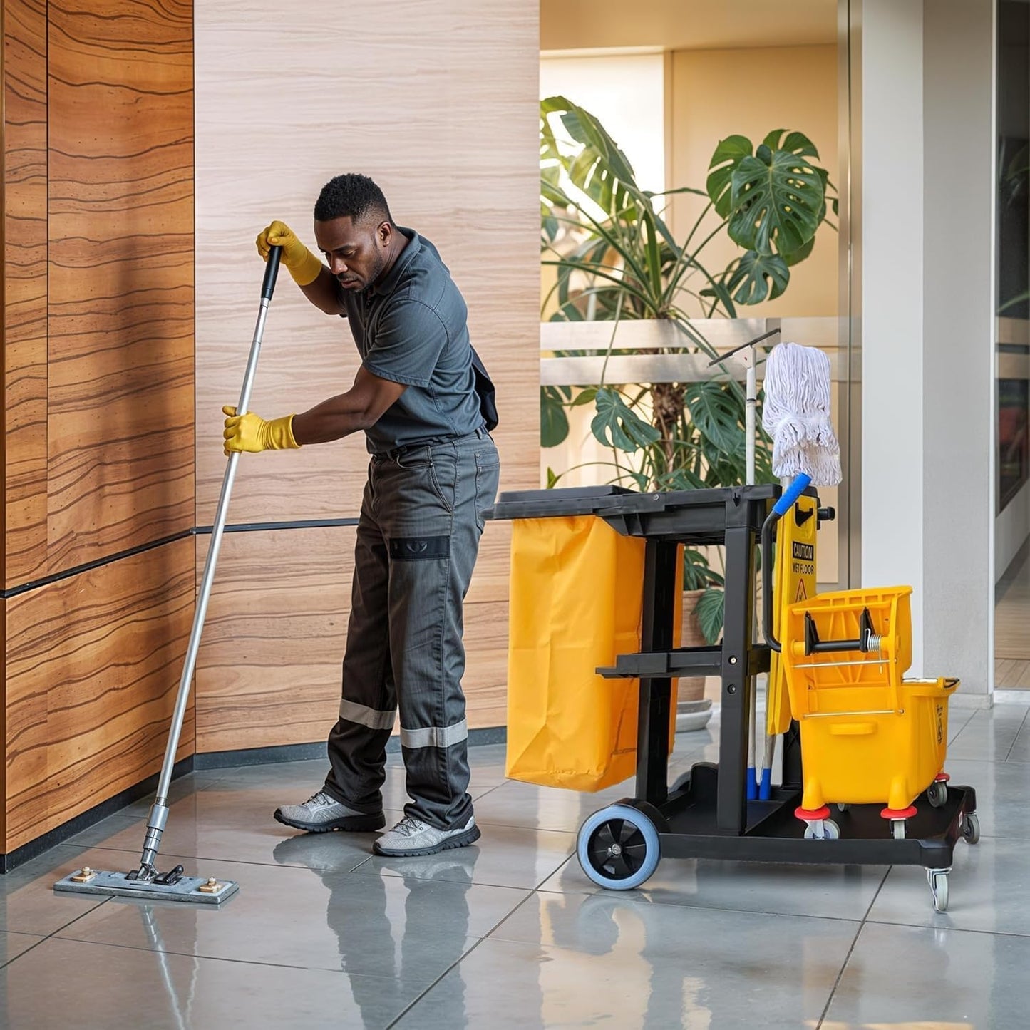 Simpli-Magic Premium Janitorial Utility Cart, Commercial, Yellow/Grey