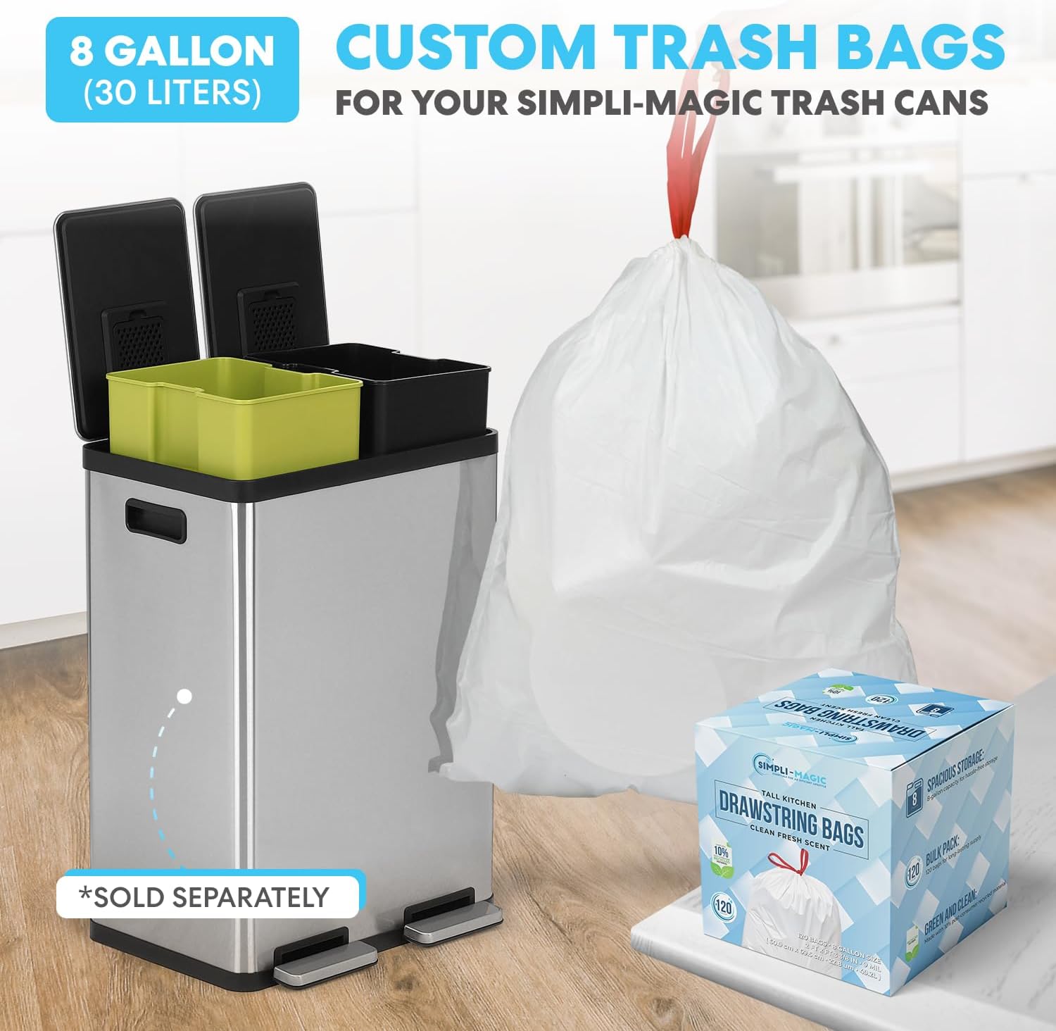 SIMPLI-MAGIC 16 Gallon (60L) Elegant Black Step Trash Can – Dual