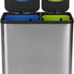 SIMPLI-MAGIC 18.5 Gallon (40L x 30L) Dual Compartment Step Trash Can – Kitchen Garbage Can With Waste & Recycling Bins – Slow-Close Lid, Odor Control, Hands-Free, Stainless Steel