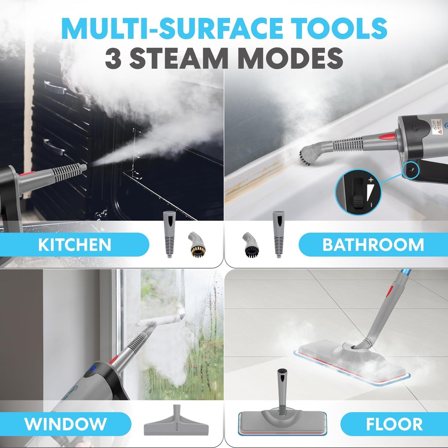 Simpli-Magic 10-in-1 Steam Mop with Detachable Handheld Steamer – Dual-Rod Design for Hardwood Floors, Grout, Walls & Tile Cleaning – Ultra Fast Heating, 3 Steam Modes, 2 Washable Pads, 16FT Cord