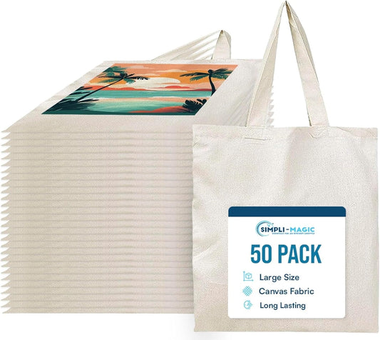 Simpli-Magic Canvas Tote Bags, 13"x15", Pack of 50, Beige