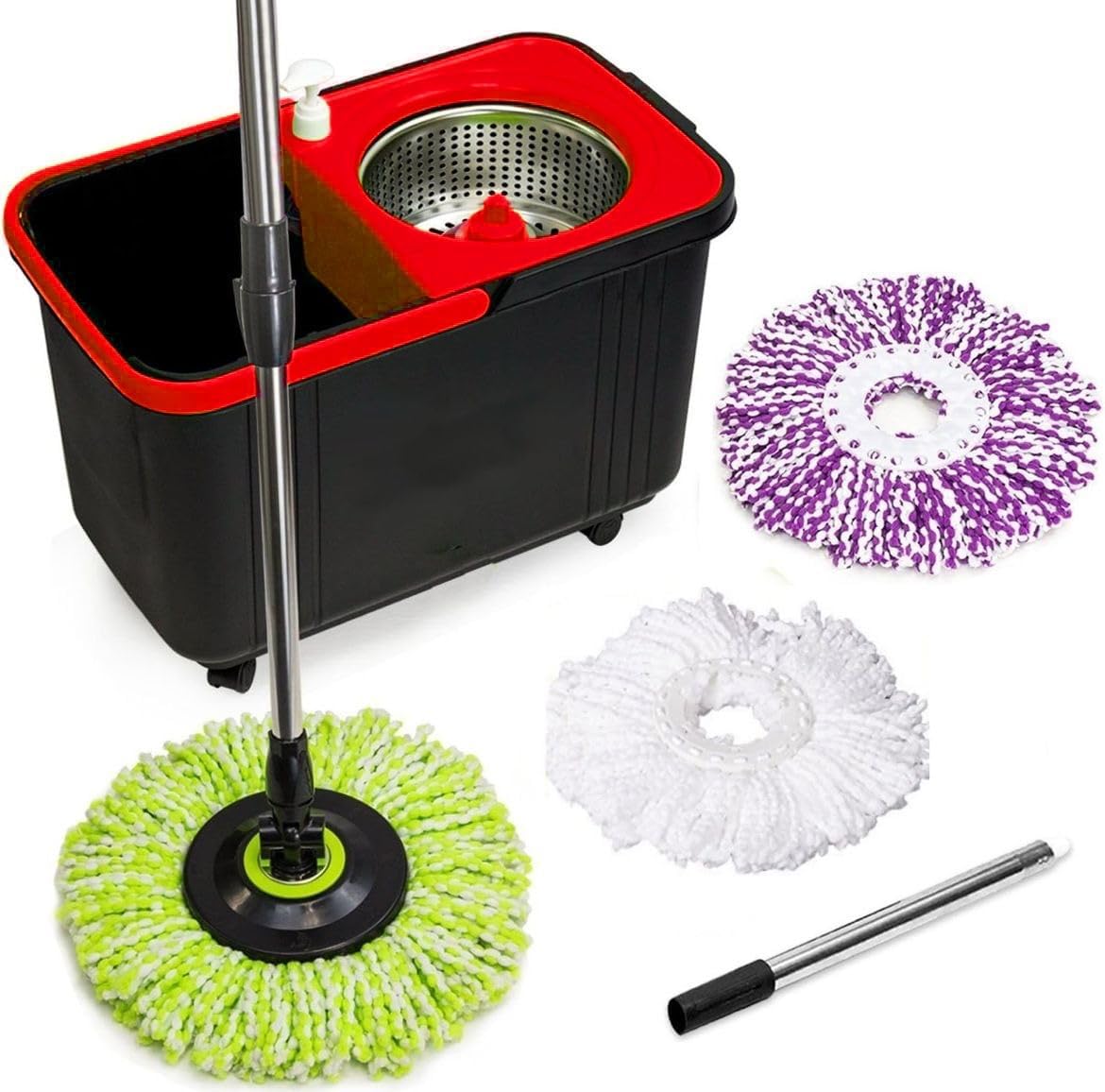 SIMPLI-MAGIC 360° Spin Mop and Bucket with Wringer – 3 High-Absorbent Microfiber Washable Heads, Soap Dispenser – Spinning Mop and Bucket Set for All Types Floor Cleaning