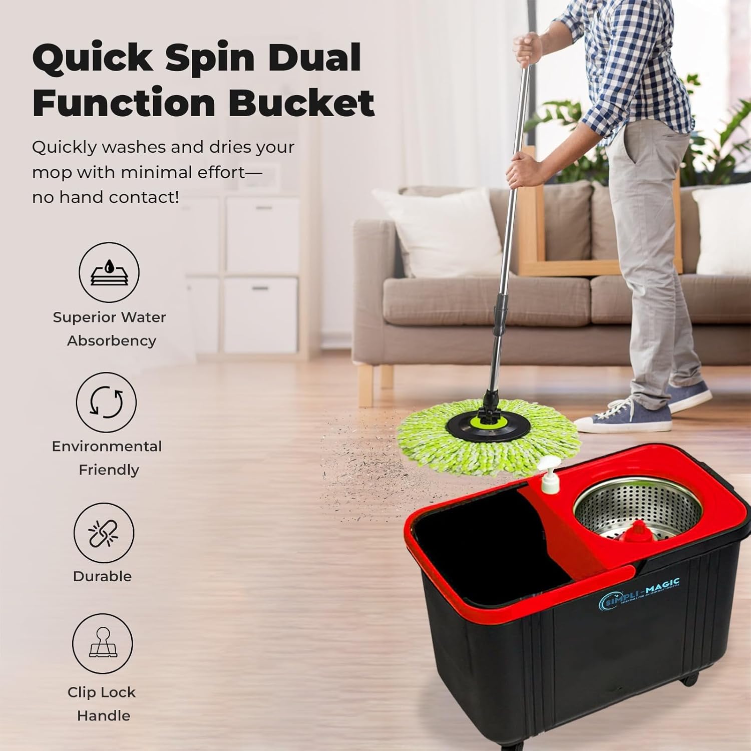 SIMPLI-MAGIC 360° Spin Mop and Bucket with Wringer – 3 High