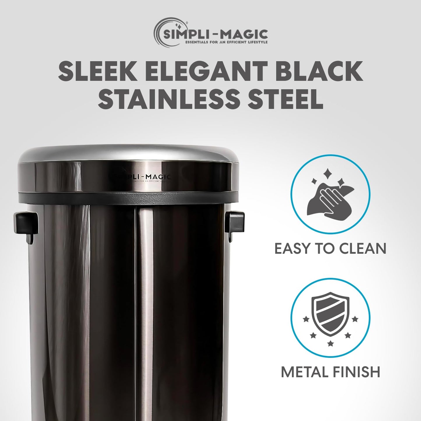 Simpli-Magic 65 Liter / 17 Gallon Open Top Trash Can, Elegant Black Finish