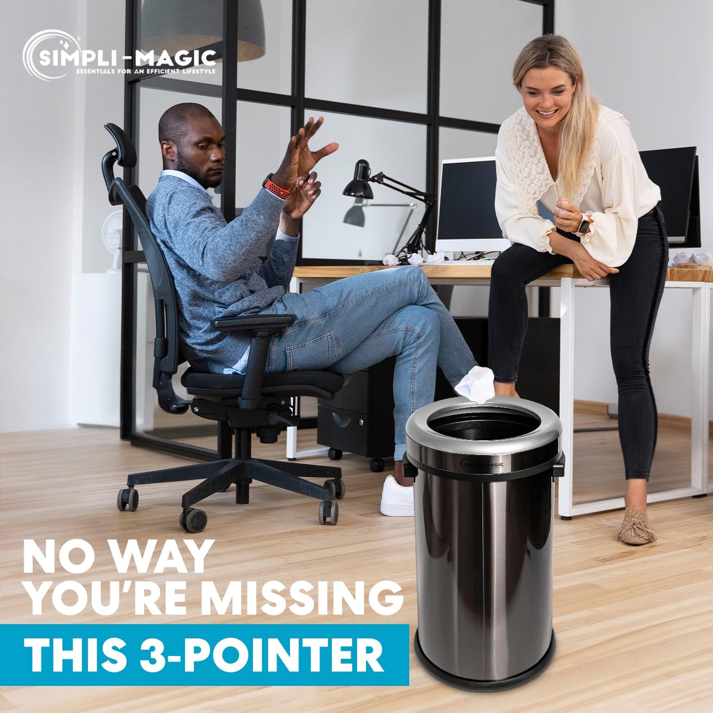 Simpli-Magic 65 Liter / 17 Gallon Open Top Trash Can, Elegant Black Finish