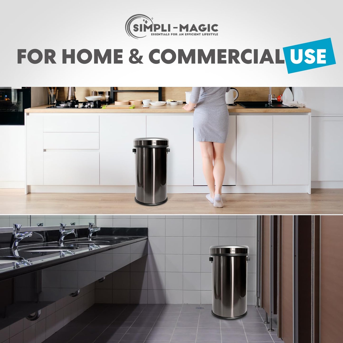 Simpli-Magic 65 Liter / 17 Gallon Open Top Trash Can, Elegant Black Finish