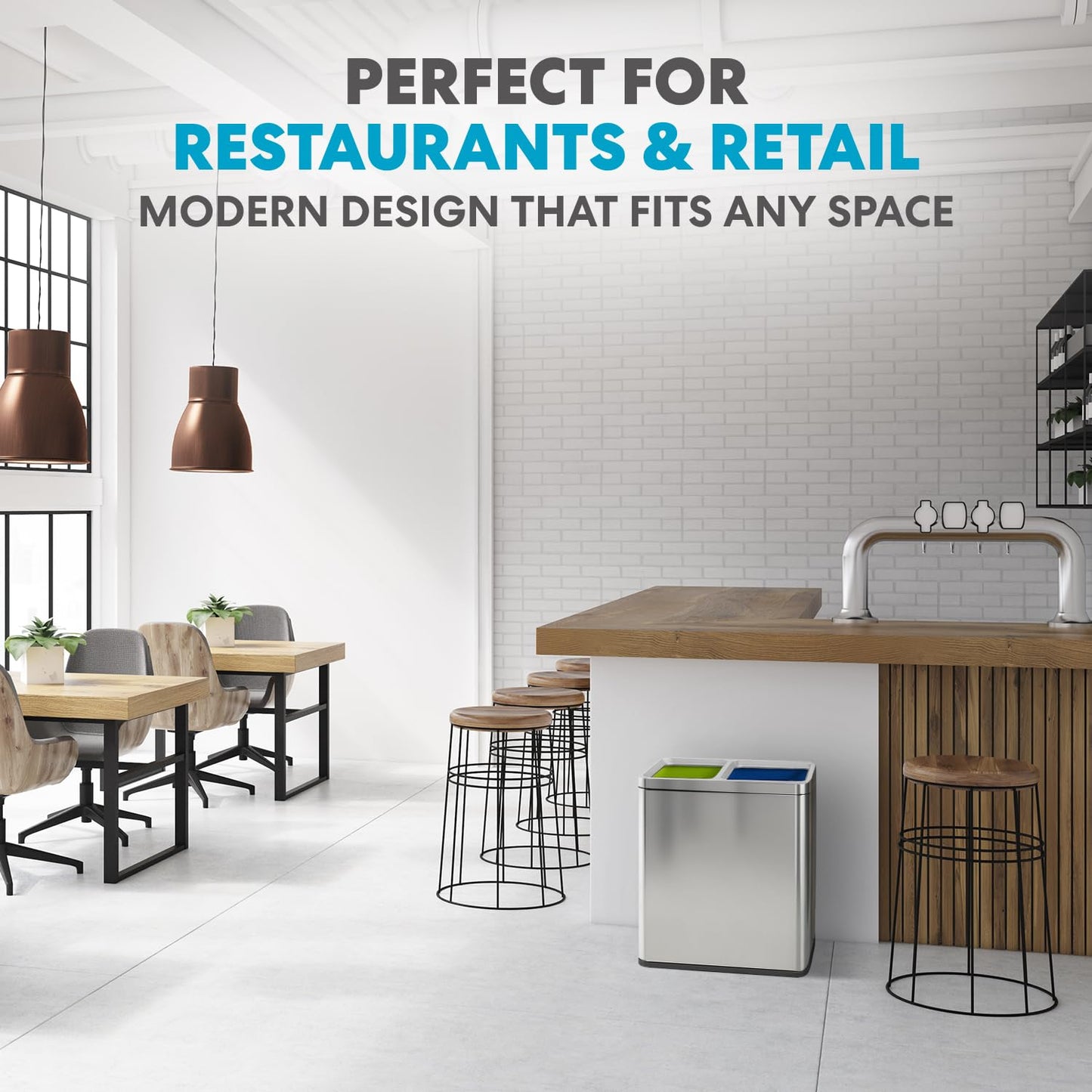 70 Liter / 18.5 Gallon Rectangular Open Top Dual Compartment Recycling Trash Can, Stainless Steel (40L x 30L Capacity) Ideal for Restaurants, Coffee Shops, Gym and Households