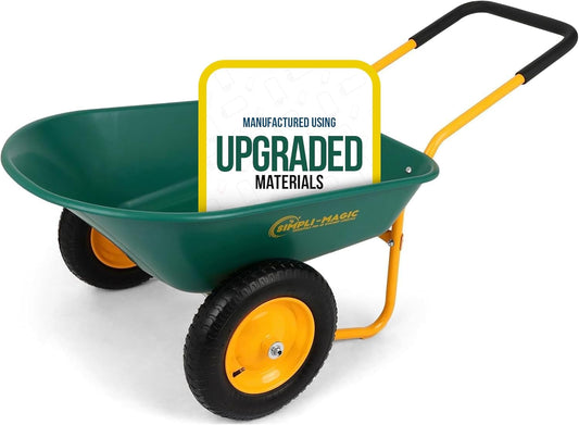 SIMPLI-Magic Dual-Wheel Wheelbarrow Garden Cart - Heavy Duty Yard Cart with 5 Cu Ft Capacity, 330 lb Load, 13” Pneumatic Wheels & Built-in Stand for Lawn, Soil, Mulch & Construction
