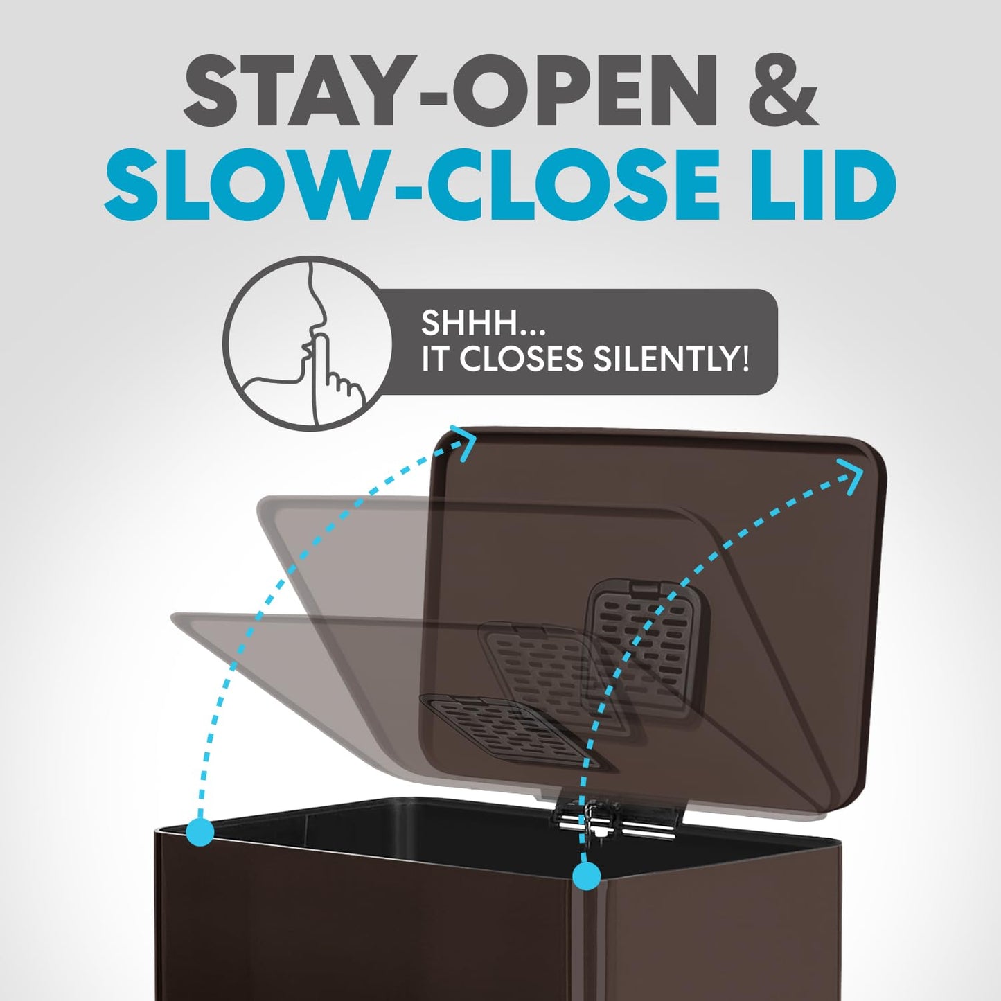 50 Liter / 13.2 Gallon Soft-Close, Smudge Resistant Trash Can with Foot Pedal and Built in Filter- Brown