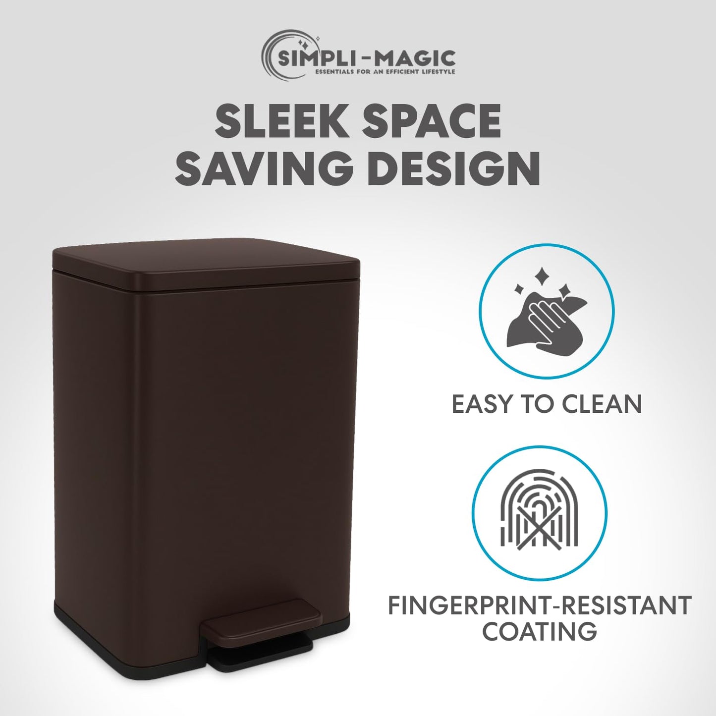 50 Liter / 13.2 Gallon Soft-Close, Smudge Resistant Trash Can with Foot Pedal and Built in Filter- Brown