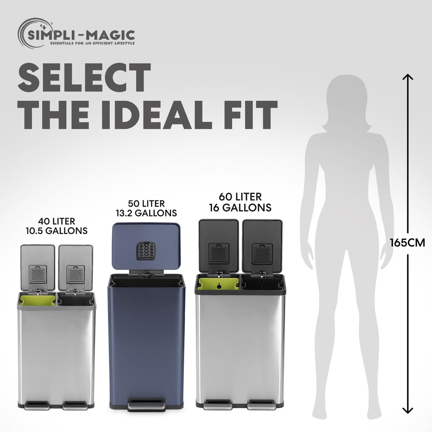 50 Liter / 13.2 Gallon Soft-Close, Smudge Resistant Trash Can with Foot Pedal and Built in Filter- Blue