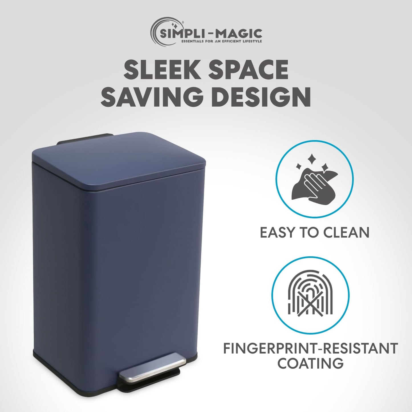 50 Liter / 13.2 Gallon Soft-Close, Smudge Resistant Trash Can with Foot Pedal and Built in Filter- Blue