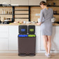 70 Liter / 18.5 Gallon Dual Compartment Recycling Trash Can – Hands-Free Kitchen Step Bin with Soft-Close Lid, Odor Filter, Stainless Steel Foot Pedal, Black Finish (40L + 30L), Brown