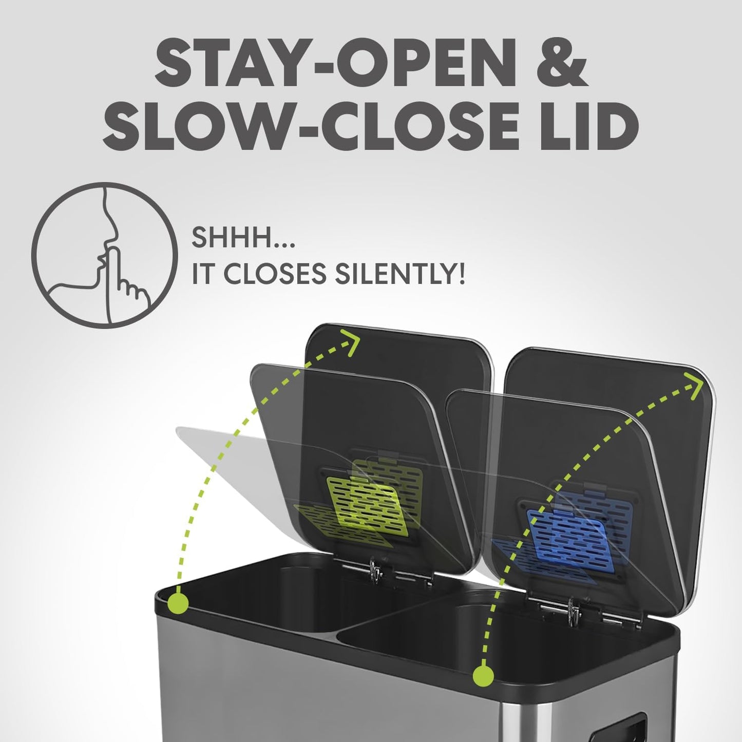 80 Liter / 21 Gallon Rectangular Hands-Free Dual Compartment Recycling Kitchen Step Trash Can with Soft-Close Single Lid, Stainless Steel (40L x 40 L Capacity) Stainless Steel Finish