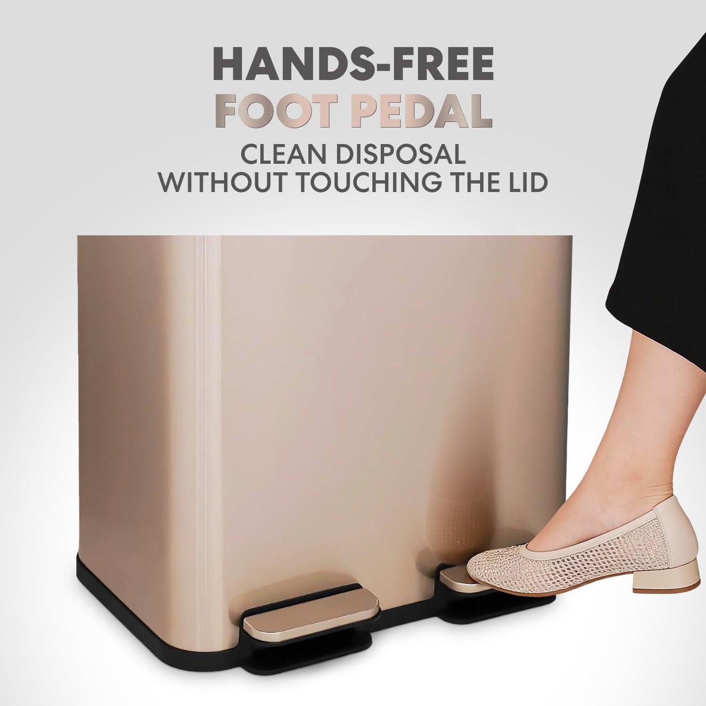60 Liter / 16 Gallon Rectangular Hands-Free Dual Compartment Recycling Kitchen Step Trash Can with Soft-Close Single Lid, Stainless Steel (30L x 30L Capacity) Rose Gold