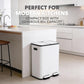 60 Liter / 16 Gallon Rectangular Hands-Free Dual Compartment Recycling Kitchen Step Trash Can with Soft-Close Single Lid, Stainless Steel (30L x 30L Capacity) White