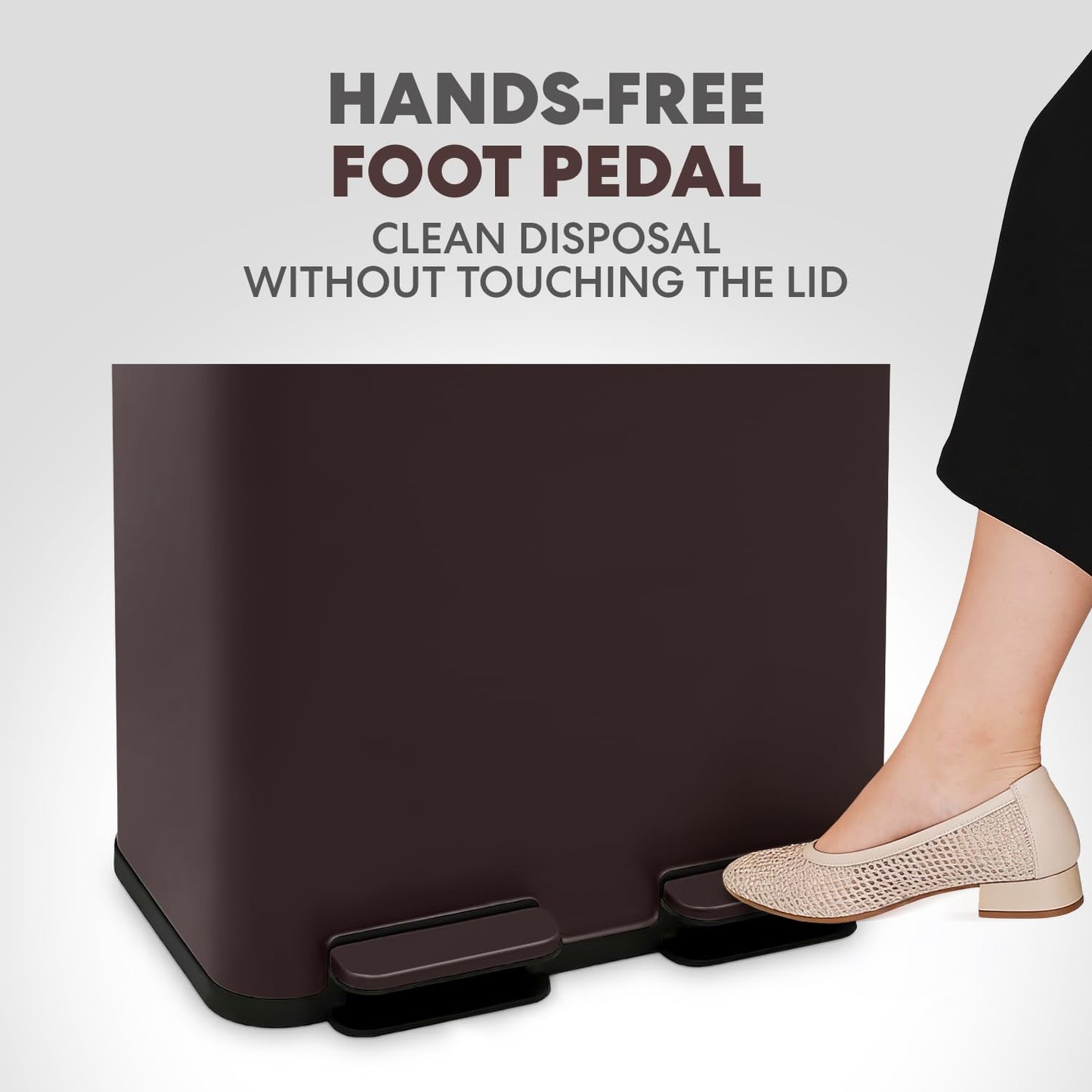 60 Liter / 16 Gallon Rectangular Hands-Free Dual Compartment Recycling Kitchen Step Trash Can with Soft-Close Single Lid, Stainless Steel (30L x 30L Capacity) Brown